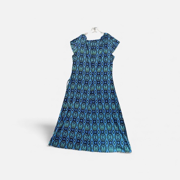 Jones Studio Blue and Black Patterned Midi Dress - Picture 3 of 5